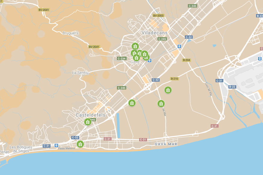 Mapa con los puntos de venta del Calçot de Gavà (ver mapa más abajo).